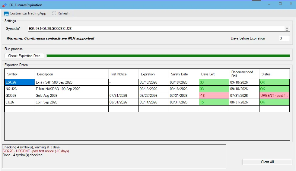EP_FuturesExpiration running inside TradeStation