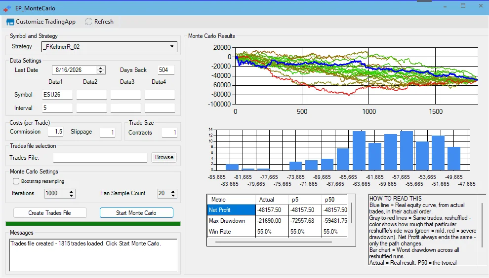 EP_MonteCarlo running inside TradeStation